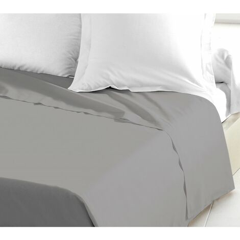 Drap plat coton 57 fils gris clair 180 x 290 cm