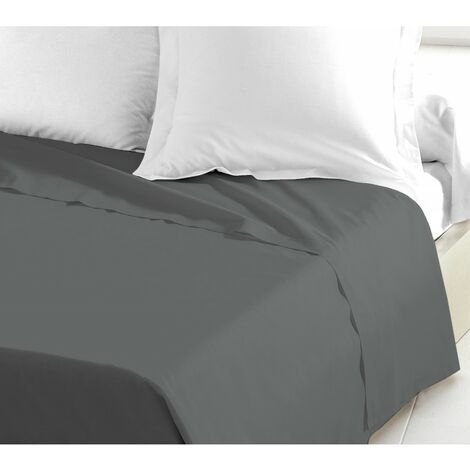 Drap plat coton 57 fils gris foncé 180 x 290 cm