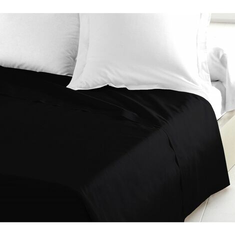 Drap plat coton 57 fils noir 180 x 290 cm