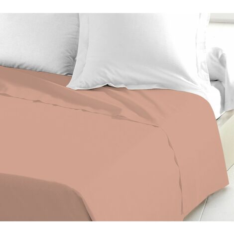 Drap plat coton 57 fils rose 240 x 300 cm
