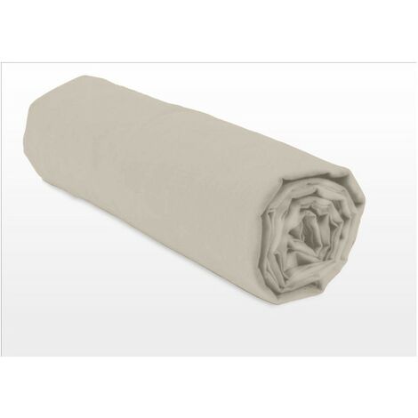 Drap housse uni coton 57 fils beige creme 90x190 cm bonnet 25 cm