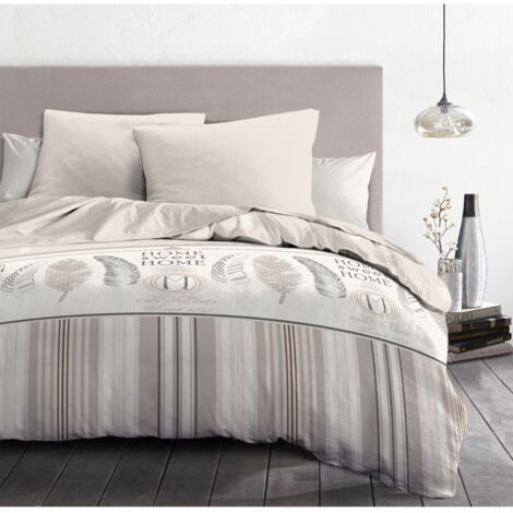 Parure de lit microfibre beige 240 x 260 cm – Housse zippée et 2 taies 63 x 63 cm – Résistante à l'usure et lavage machine 30° – Home Linge Passion