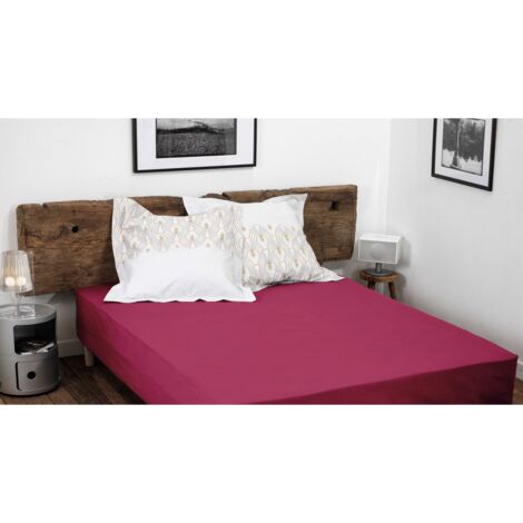 Drap housse uni coton 57 fils fuchsia 180x200 cm bonnet 30 cm (1/3)