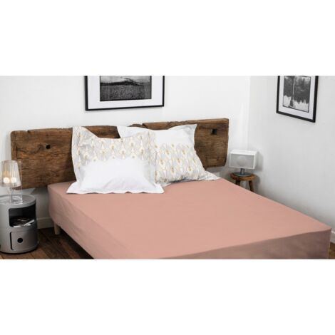 Drap housse uni coton 57 fils rose 140x190 cm bonnet 30 cm (1/3)