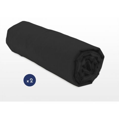 Lot de 2 draps housse uni coton 57 fils noir 160x200 cm bonnet 25 cm (1/3)