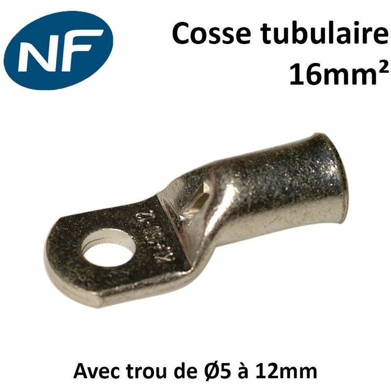 Cosses tubulaires cuivre 16mm² certifiées NF - Section/trou cosse