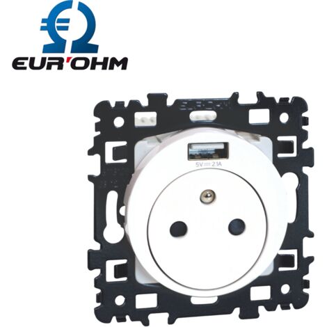 Prise de courant affleurante 2P+T combinée avec un port USB blanc SQUARE (1/2)