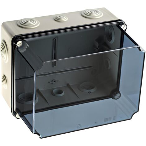 Boîtier de dérivation industriel étanche IP65 avec couvercle haut - Dimensions - 197x260x180 - Passe fil conique 4x Ø25 + 6x Ø40 - couvercle transparent