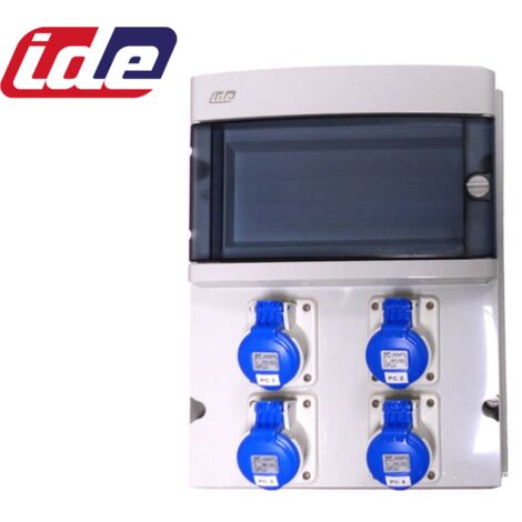IDE – Coffret de camping 4 prises CEE IP44 – Pour caravane – Norme NFC 15-100 – Assemblé en France – Protection contre les intempéries