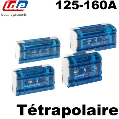 IDE – Répartiteur tétrapolaire 125A 4 pôles – 6 à 14 départs – Entrée 10 à 35mm² – Fixation sur rail DIN – Pour câblage électrique professionnel - OU 160 A