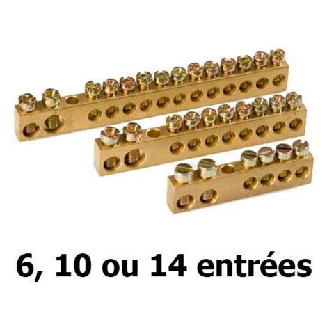 IDE – Bornier de terre 14 entrées – Raccordement 1x25mm² + 1x10mm² + 12x6mm² – Pour installations électriques professionnelles