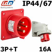 Prise mâle 3P+T 16A étanche IP44 ou IP67 à encastrer sur coffret - Étanche IP67 ou IP44 - IP67 - Embase mâle 3P+T - 16A - 380V
