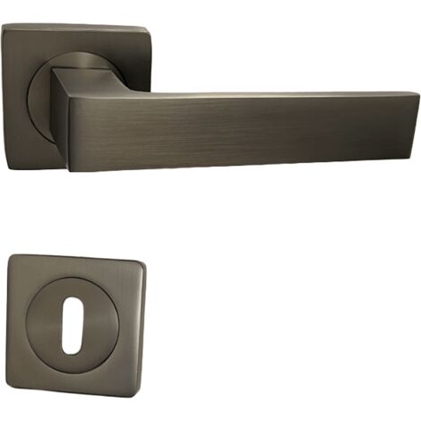 Manija de la puerta en las rosas cuadradas en  aluminio " ELODIE " Color  bronce  +1 Pareja de rosas con agujero de llave