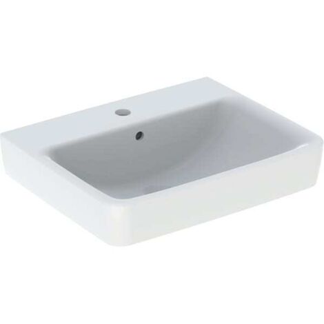 Geberit Renova Plan Waschtisch, Breite 55cm, Tiefe 44cm, Hahnloch mittig, Überlauf sichtbar, Weiß