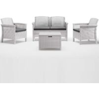 Bica – Salon de jardin blanc 4 places en similirattan – Kit avec coussins – Résistant aux intempéries – Parfait pour terrasses et jardins