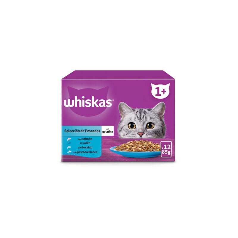 Pienso Para Gatos whiskas 12x85 adulto sabor pescado pack de 12 bolsa 85