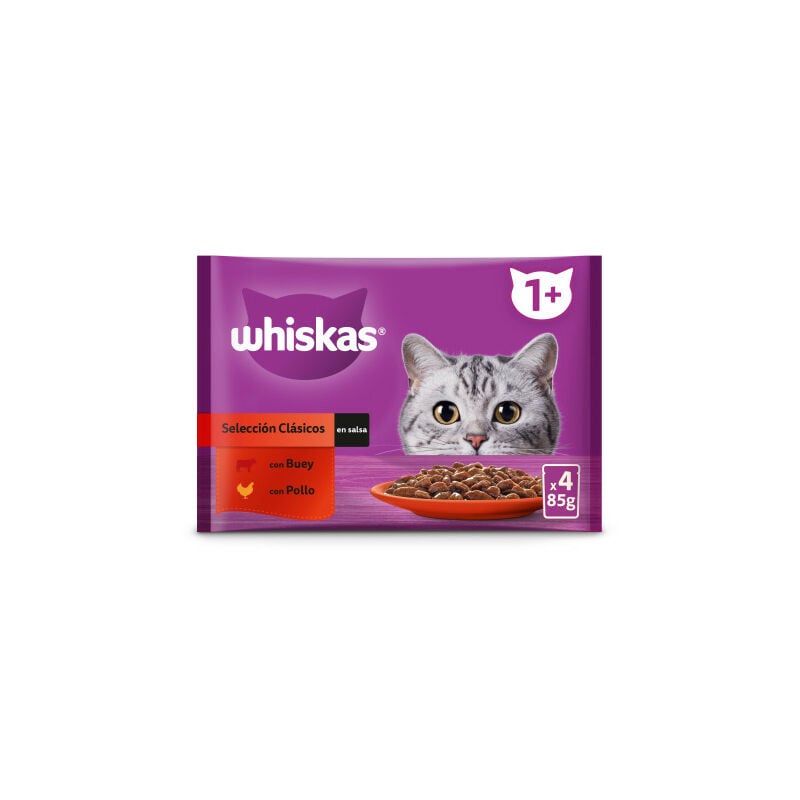 Comida Para Gatos con cuatro sabores diferentes whiskas 4 uds. 100 piensos un 100g carne pack de