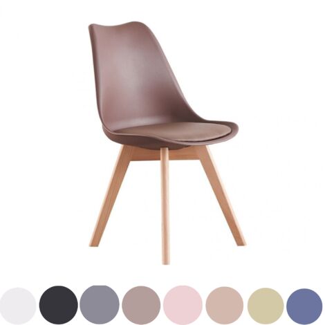 Chaise de salle à manger rétro Lorenzo simple - Rembourrée en similicuir, corps en plastique et pieds en bois massif - Marron