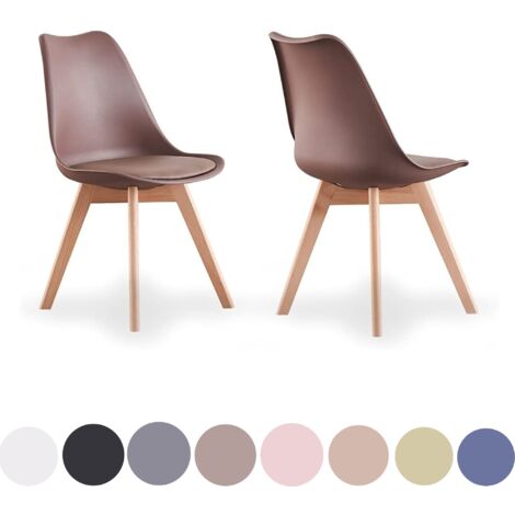 Ensemble de 2 chaises de salle à manger rétro Lorenzo - Rembourrée en similicuir, corps en plastique et pieds en bois massif - Marron