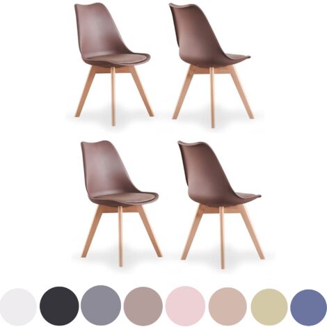 Lot de 4 chaises de salle à manger scandinaves – Coque en polypropylène – Siège rembourré en similicuir – Pieds en bois massif – Marron – Pn Home (1/5)