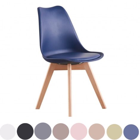 Chaise de salle à manger rétro rembourrée en similicuir – Coque en plastique – Pieds en bois massif – Confort ergonomique – Bleu – Pn Home