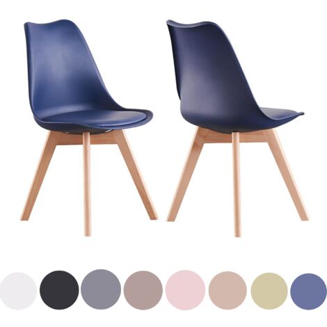Lot de 2 chaises de salle à manger rétro Lorenzo - Rembourrées en similicuir, corps en plastique et pieds en bois massif - Bleu (1/5)