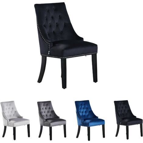 Chaise de salle à manger en velours noir – Dossier touffeté – Pieds en bois massif – Hauteur d'assise 48 cm – Design moderne pour cuisine et salon – Pn Home