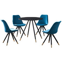 Ensemble de salle à manger Dorchester LUX Sofia - une table à manger en bois blanc et un ensemble de 6 chaises de salle à manger en velours bleu - Salle à manger et cuisine