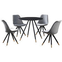 Ensemble de salle à manger Dorchester LUX Sofia - une table à manger en bois blanc et un ensemble de 6 chaises de salle à manger en velours gris clair - Salle à manger et cuisine