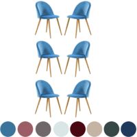 Lot de 6 chaises de salle à manger en velours Lucia - Chaises de salle à manger modernes avec rembourrage et dossier incurvé et pieds en bois - Bleu