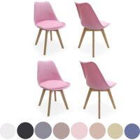 Lot de 4 chaises de salle à manger rétro – Rembourrées en similicuir – Coque en polypropylène – Pieds en bois massif – Rose – Pn Home