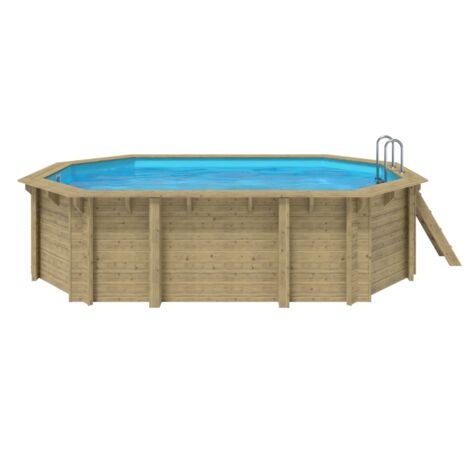 Piscine octogonale en bois massif 541x350x131 cm – Traitement autoclave IV – Volume 14 m³ – Échelle inox et bois incluse – Water Clip - EMEO 541 X (1/10)