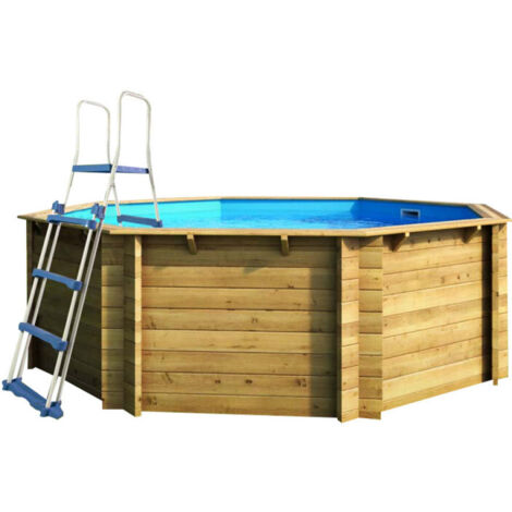 Piscine hexagonale en bois 3,95 m – Hauteur 1,17 m – Traitement autoclave IV – Volume 15 m³ – Installation hors-sol ou enterrée – Water Clip (1/5)