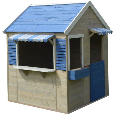 KANGUI Maisonnette jardin enfant extérieur FLOWI - Cabane en Bois avec plancher - Toit étanche - Bleu et Blanc