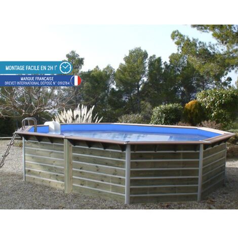 Piscine bois Longitudinale 590x420x129 cm FUGUA – montage rapide, filtration incluse, échelle inox/bois – structure pin traité classe IV – hors-sol ou enterrée