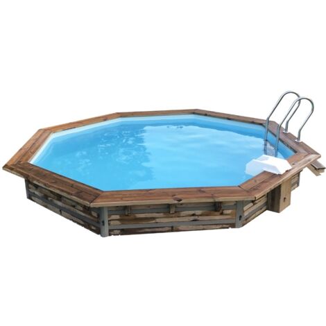 Piscine bois octogonale CLEOFAS Ø460x129 cm – avec filtration, liner 70/100, échelle inox/bois – montage rapide, structure pin traité autoclave – hors-sol ou enterrée