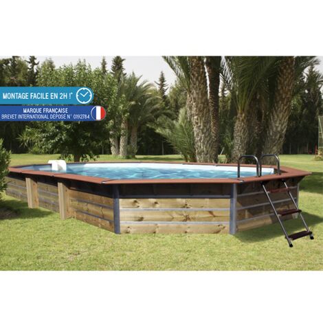 Piscine bois 730x420x129 cm SIAYAN 29m3– montage rapide, filtration + skimmer PVC éclairage inclus – échelle inox/bois – pin traité classe IV (1/5)
