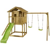 KANGUI Cabane sur pilotis WAPITI - Balançoires, toboggan, cabane avec balcon