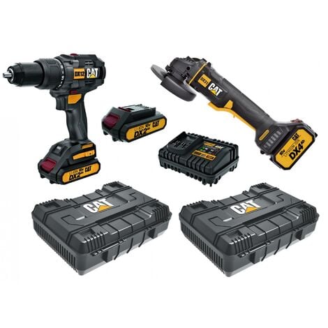 KIT INCLUDES IMPACT DRILL DX12 GRINDER DX31B CASES AND BATTERIES 18V CATERPILLAR