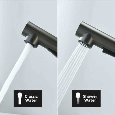 CECIPA Robinet Cuisine Douchette, Mitigeur de Cuisine Avec Douchette Extractible, Robinet d'Évier à 2 Types de Jets, Mitigeur Évier Monocommande en Acier Inoxydable, Rotatif 360°, Gris Noir