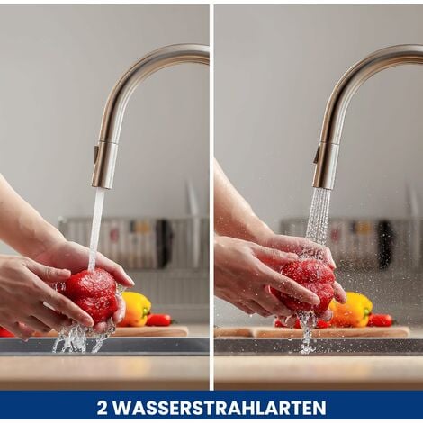 CECIPA Robinet Cuisine Douchette avec 2 Jets, Mitigeur Cuisine avec Douchette, Robinet de Cuisine Moderno, Robinetterie de Cuisine Extensible, Rotation à 360°, Mitigeur Evier Cuisine Inox