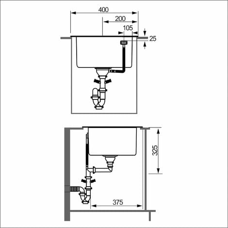 CECIPA Evier Cuisine 1 Bac 40 x 45 x 22 CM - Évier en Acier Inox 3mm Épais pour Meuble de 40 cm MIN - Pose À FLEUR de plan ou à ENCASTRER, avec Siphon, Trop-Plein, Distributeur de Savon Non Inclus