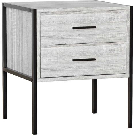 Brooklyn Table de Chevet avec 2 tiroirs, meuble de chambre, commode, Bois-Foncé (1/5)