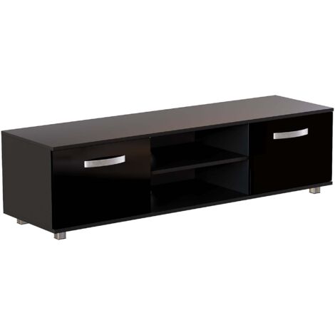 Cosmo Meuble TV Moderne Haut Brillant 2 Portes Meuble H 38 x L 140 x P 40 cm, Noir (1/5)