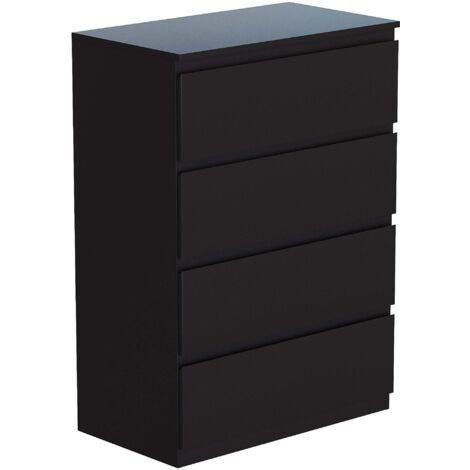 Denver Commode 4 tiroirs meuble de rangement spacieux pour chambre H 96 x L 70 x P 40 cm, Noir (1/5)