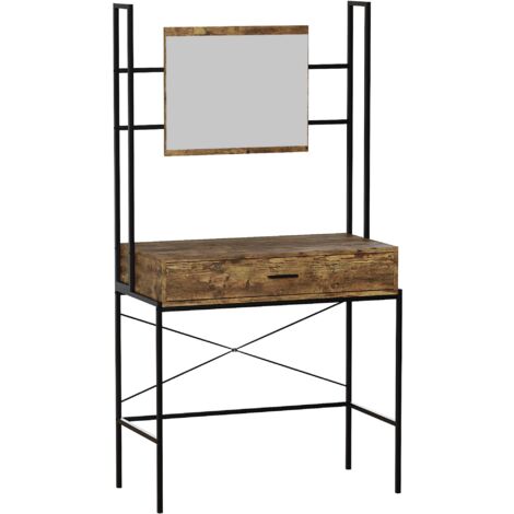 Brooklyn Coiffeuse Industrielle 1 Tiroir Bureau de Maquillage Ensemble Meuble de Chambre H 150 x L 83 x P 40 cm, Bois-Foncé (1/5)