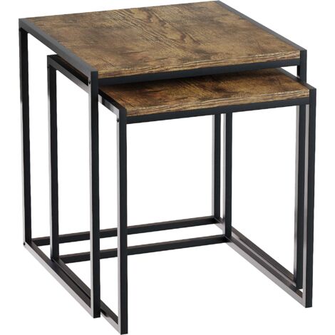 Brooklyn Ensemble de 2 Tables Gigognes Table Basse Meuble de Salon, Bois-Foncé (1/5)