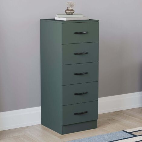 Riano Commode 5 tiroirs étroite haute meuble de rangement pour chambre, Vert (1/5)