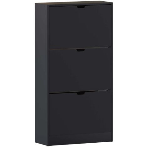 Home Discount – Meuble à chaussures 3 tiroirs – Dimensions H 115 x L 60 x P 24 cm – Panneau de particules FSC – Noir pour entrée
