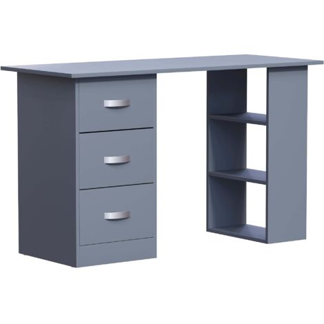 Home Discount – Bureau informatique 120x49 cm avec 3 tiroirs et 3 étagères – MDF mélaminé – Style moderne pour bureau à domicile (1/5)